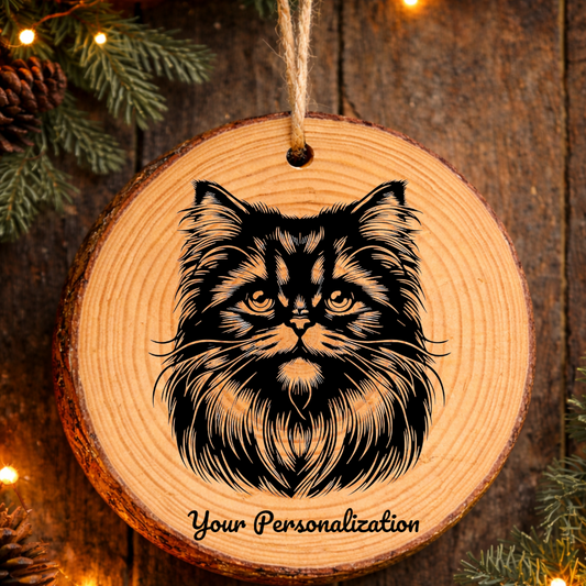 York Chocolate Cat Rustic Pine Wooden Round Ornament