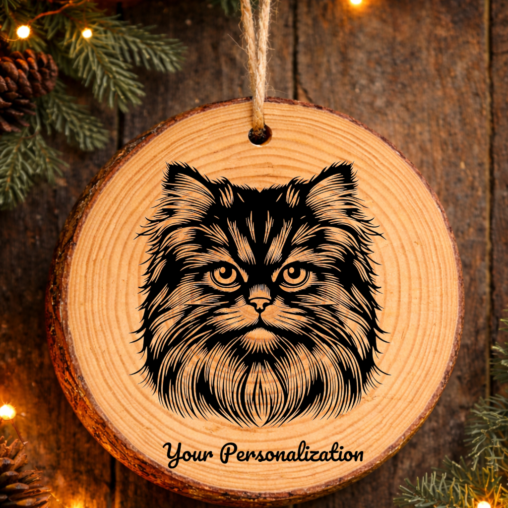 York Chocolate Longhair Cat Rustic Pine Wooden Round Ornament