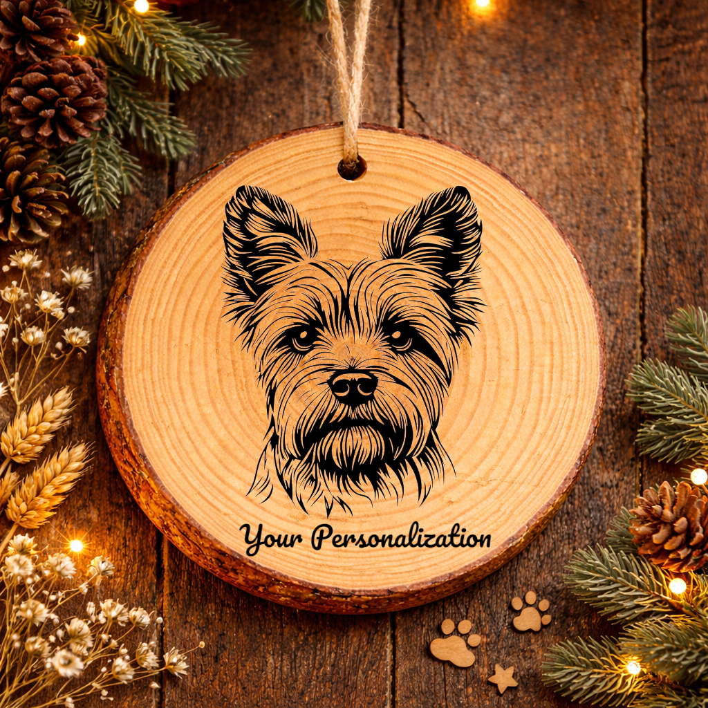 Yorkshire Terrier Dog Ornament – Rustic Wooden Keepsake