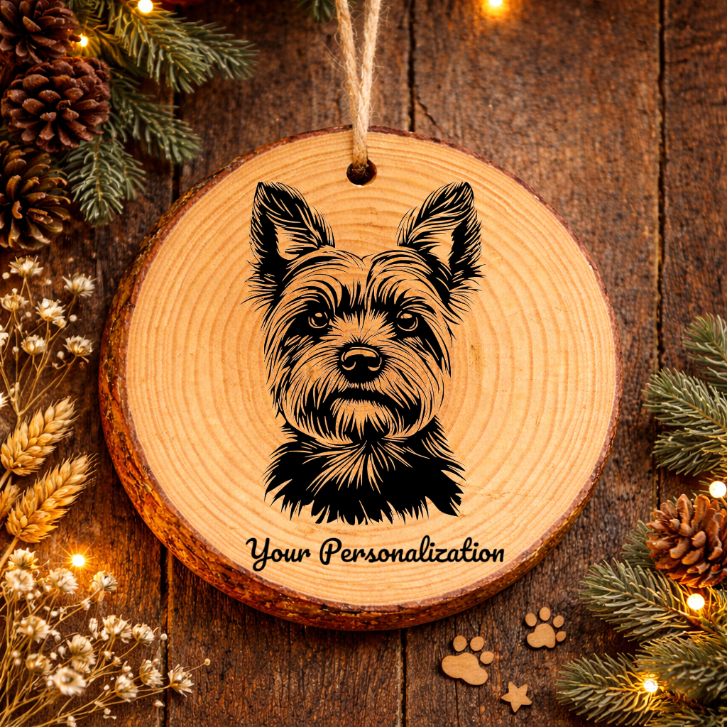 Yorkshire Terrier Dog Ornament – Rustic Wooden Keepsake