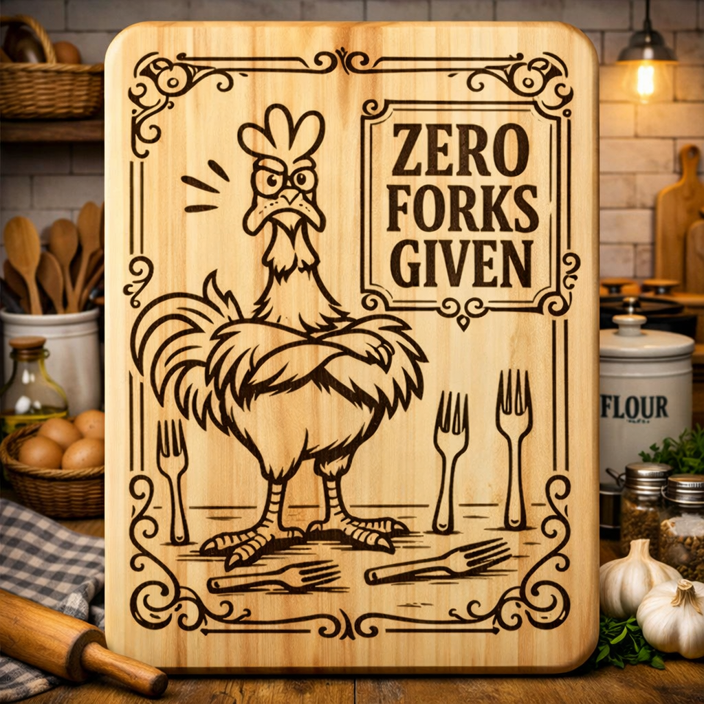 “Zero Forks Given” Engraved Kitchen Board
