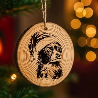 Chinese Crested Santa Hat Dog Rustic Pine Christmas Ornament
