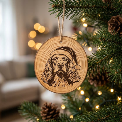 Cocker Spaniel Santa Hat Dog Rustic Pine Christmas Ornament