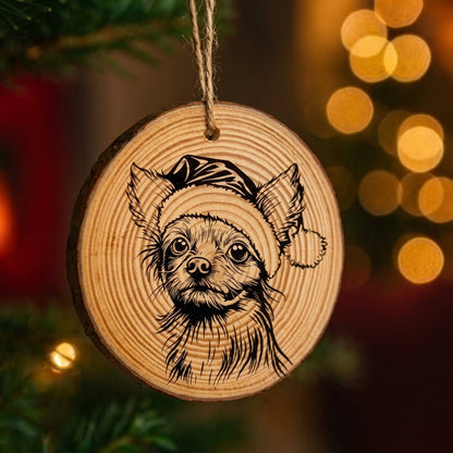 Chinese Crested Santa Hat Dog Rustic Pine Christmas Ornament