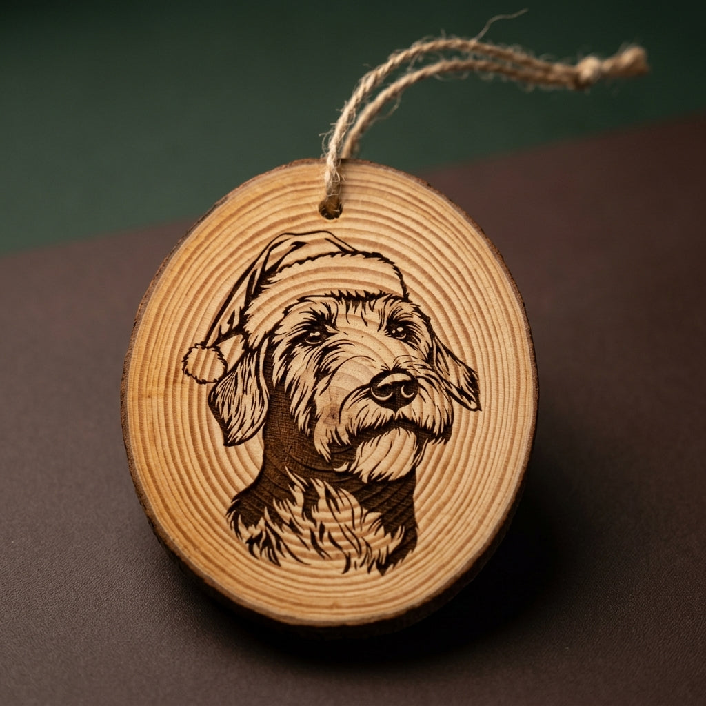 Airedale Terrier Santa Hat Dog Rustic Pine Christmas Ornament
