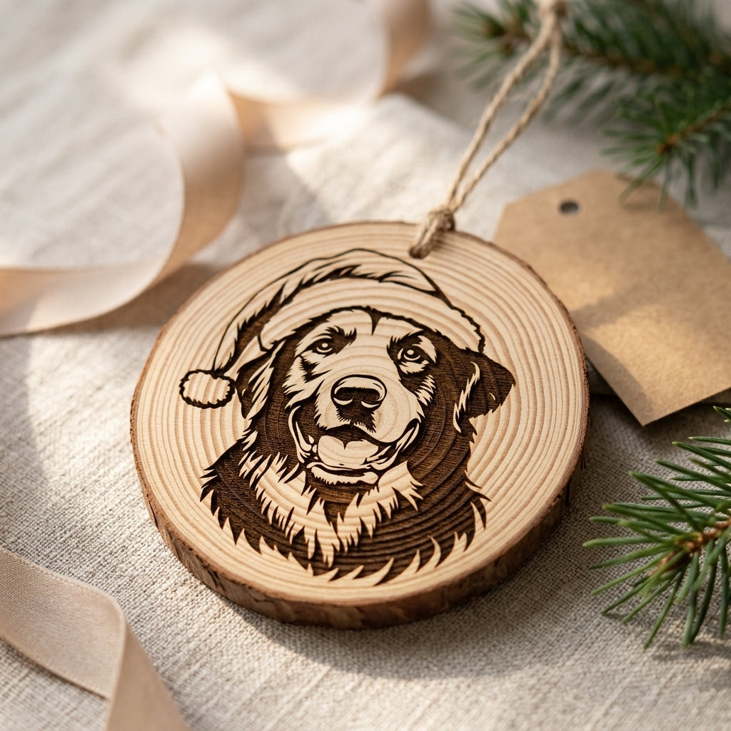 Anatolian Shepherd Santa Hat Dog Santa Hat Dog Rustic Pine Christmas Ornament