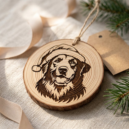 Anatolian Shepherd Santa Hat Dog Santa Hat Dog Rustic Pine Christmas Ornament