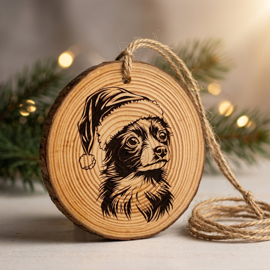 Chinese Crested Santa Hat Dog Rustic Pine Christmas Ornament