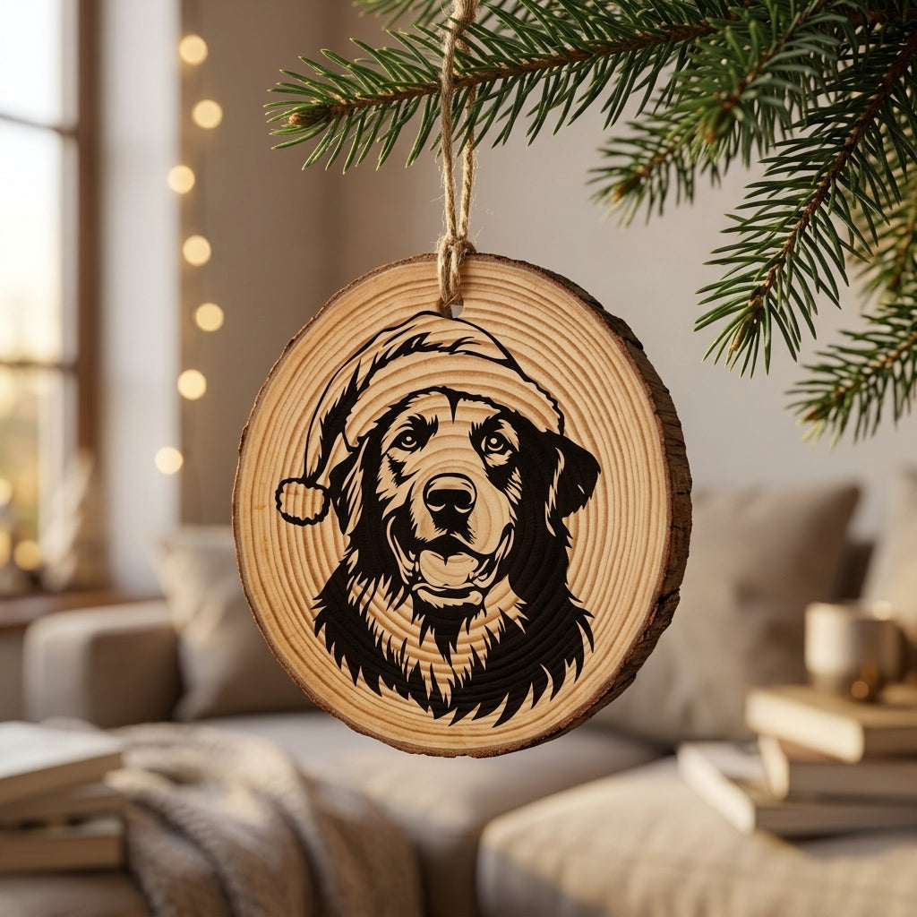 Anatolian Shepherd Santa Hat Dog Santa Hat Dog Rustic Pine Christmas Ornament
