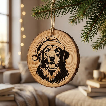 Anatolian Shepherd Santa Hat Dog Santa Hat Dog Rustic Pine Christmas Ornament