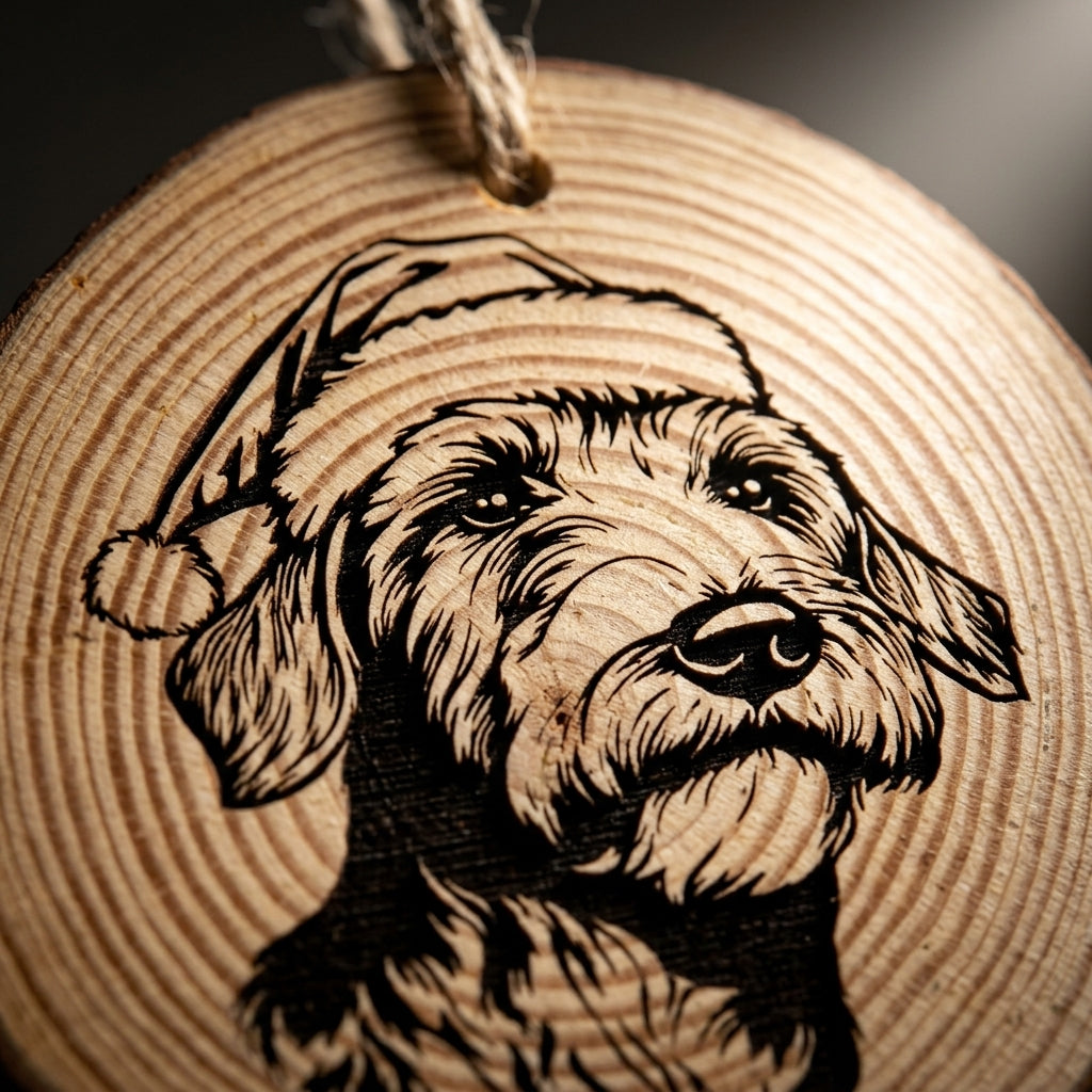 Airedale Terrier Santa Hat Dog Rustic Pine Christmas Ornament
