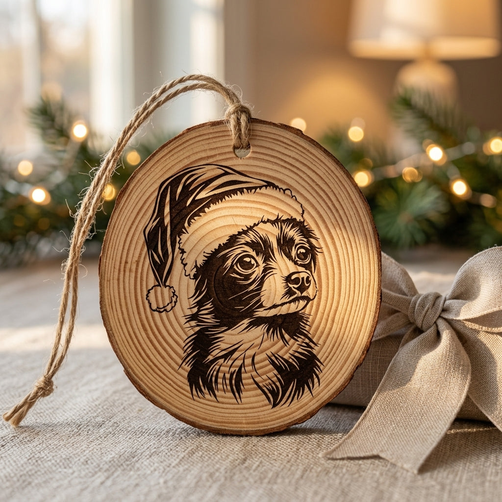 Chinese Crested Santa Hat Dog Rustic Pine Christmas Ornament