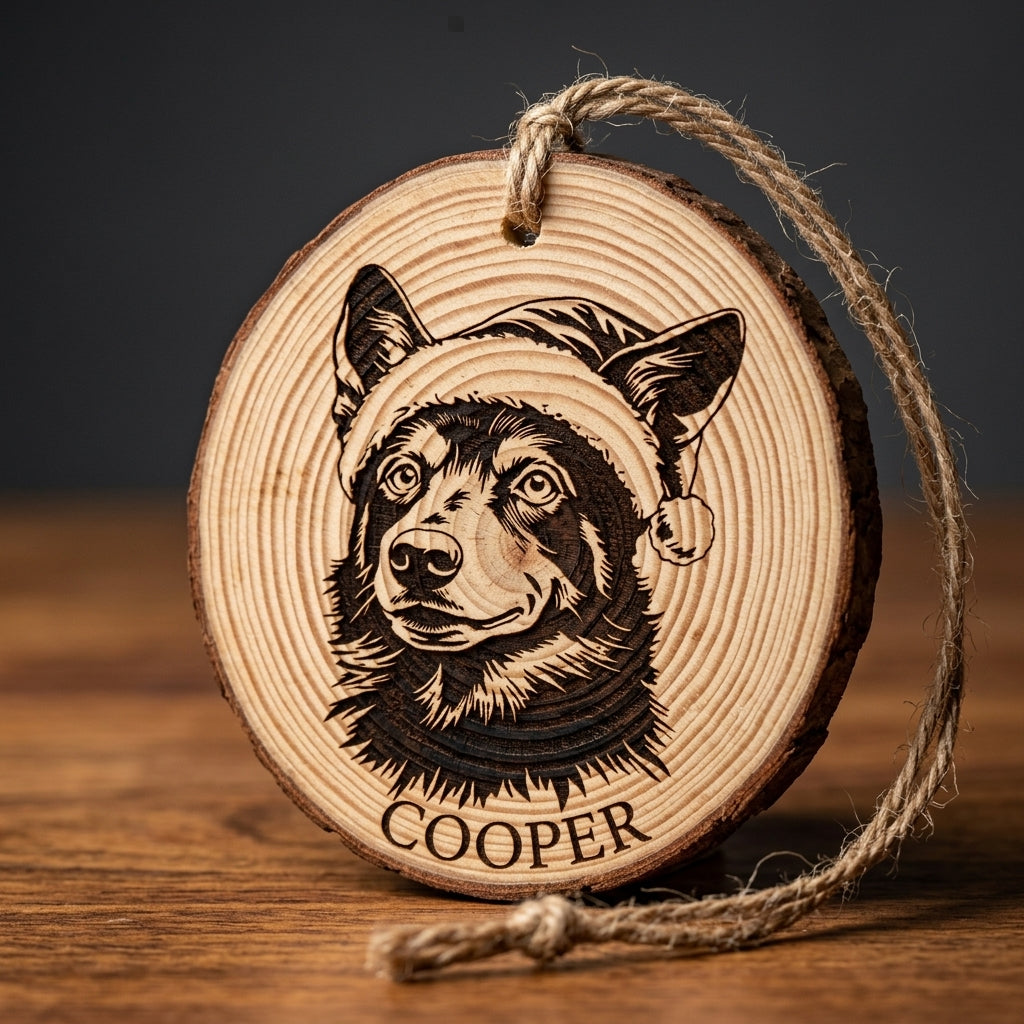 Australian Kelpie Santa Hat Dog Rustic Pine Christmas Ornament