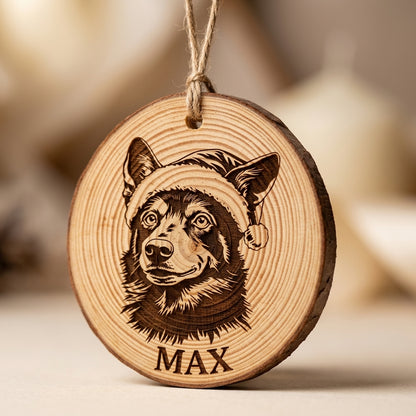 Australian Kelpie Santa Hat Dog Rustic Pine Christmas Ornament
