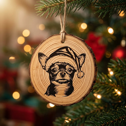 Chihuahua Santa Hat Dog Rustic Pine Christmas Ornament