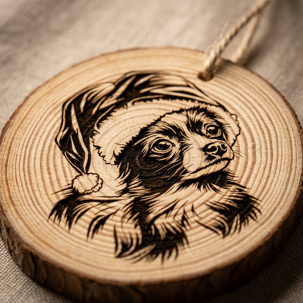 Chinese Crested Santa Hat Dog Rustic Pine Christmas Ornament