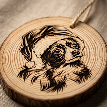Chinese Crested Santa Hat Dog Rustic Pine Christmas Ornament