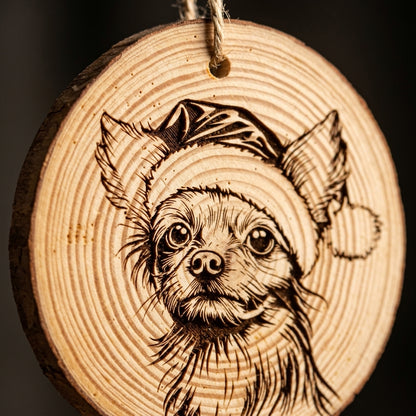 Chinese Crested Santa Hat Dog Rustic Pine Christmas Ornament