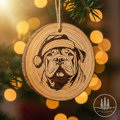 Chinese Shar-Pei Santa Hat Dog Ornament – Rustic Wooden Keepsake