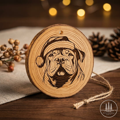 Chinese Shar-Pei Santa Hat Dog Ornament – Rustic Wooden Keepsake