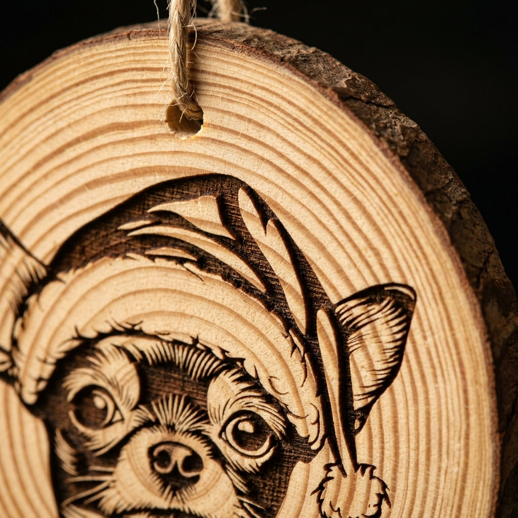 Chihuahua Santa Hat Dog Rustic Pine Christmas Ornament