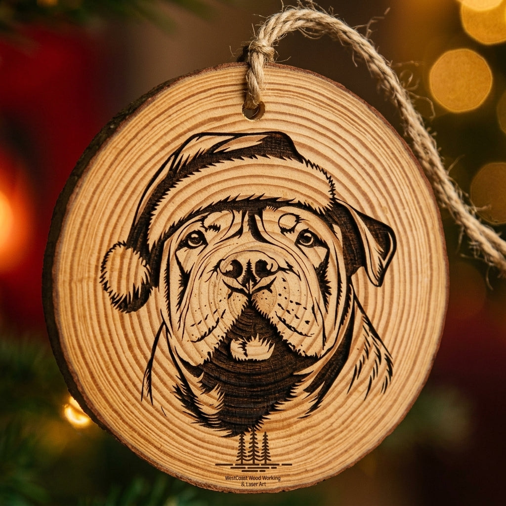 Chinese Shar-Pei Santa Hat Dog Ornament – Rustic Wooden Keepsake