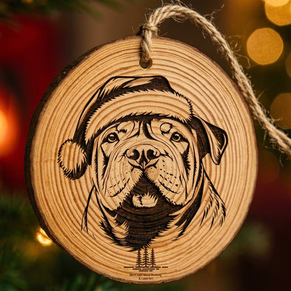 Chinese Shar-Pei Santa Hat Dog Ornament – Rustic Wooden Keepsake
