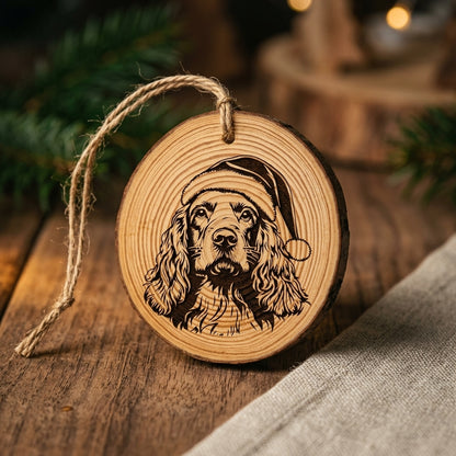 Cocker Spaniel Santa Hat Dog Rustic Pine Christmas Ornament
