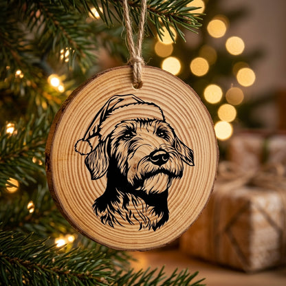 Airedale Terrier Santa Hat Dog Rustic Pine Christmas Ornament