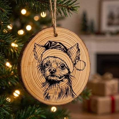 Chinese Crested Santa Hat Dog Rustic Pine Christmas Ornament