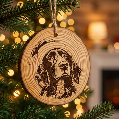 German Longhaired Pointer Santa Hat Dog Rustic Pine Christmas Ornament