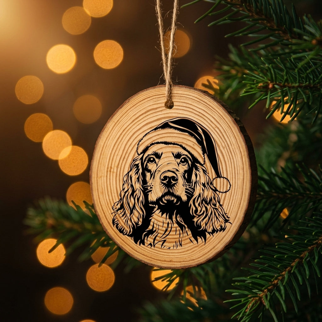 Cocker Spaniel Santa Hat Dog Rustic Pine Christmas Ornament
