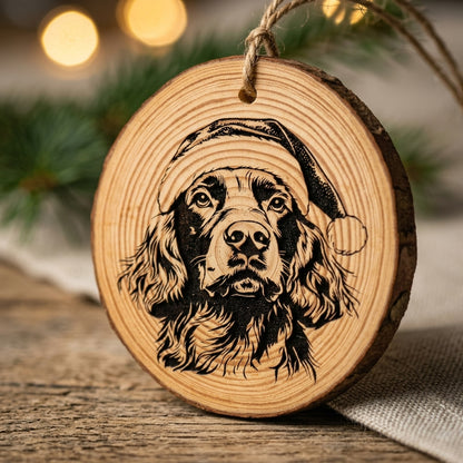 Field Spaniel Santa Hat Dog Rustic Pine Christmas Ornament
