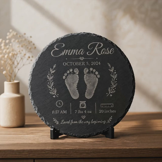 Floral New Baby 12” Slate Engraved Slate Plaque Keepsake