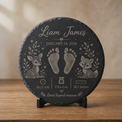 Baby Woodland Animals New Baby 12” Slate Engraved Slate Plaque Keepsake