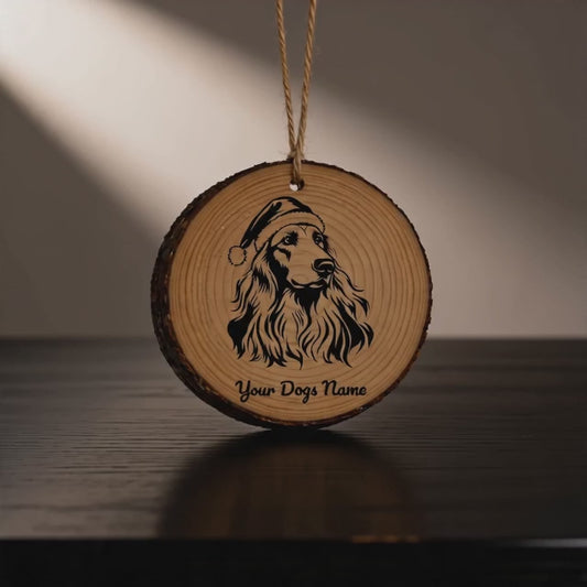 Afghan Hound Santa Hat Dog Rustic Pine Christmas Ornament